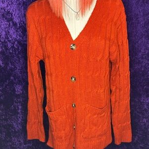 Women's Orange Cable Knit Cardigan